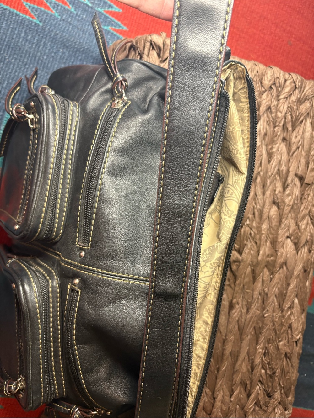 Tignanello Black Shoulder Bag- Multi-Pocket Shoulder Bag - Picture 13 of 15